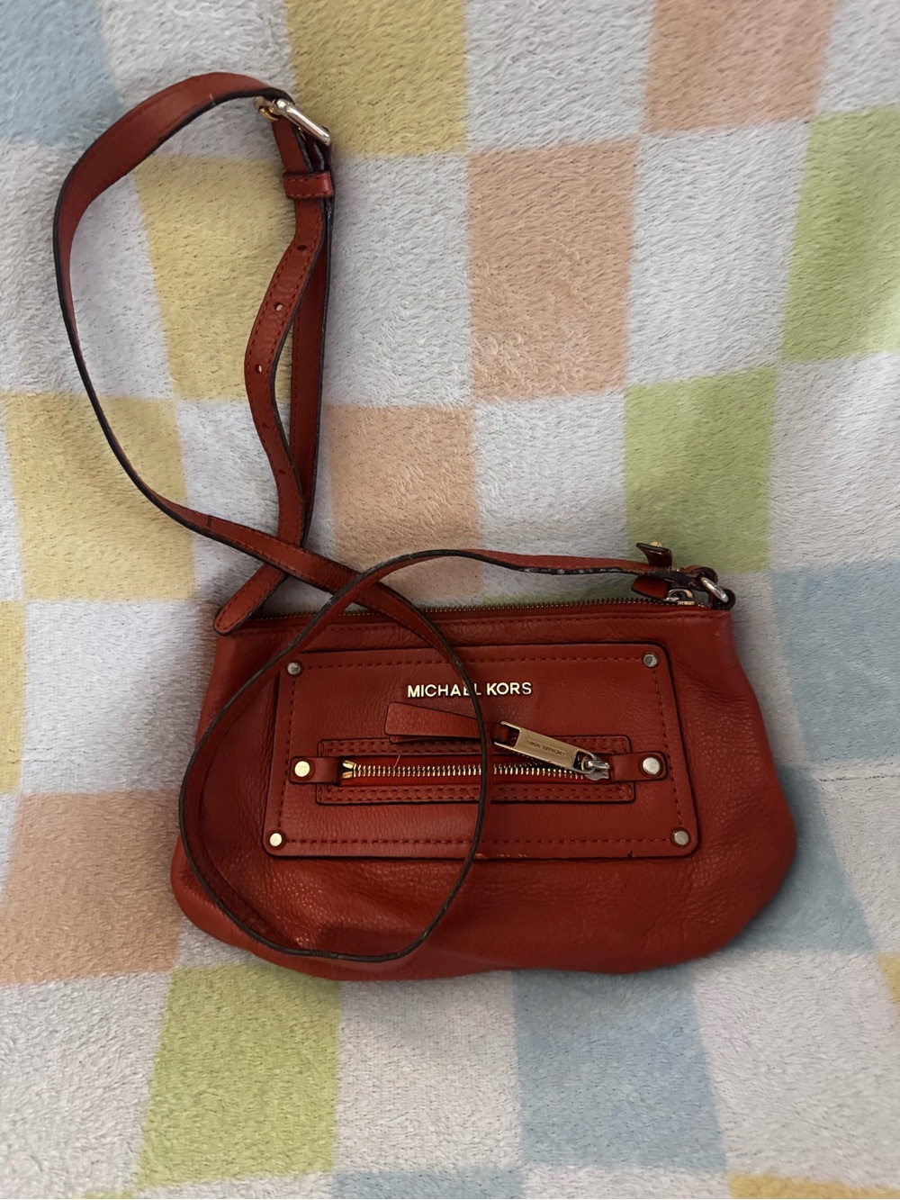 Michael Kors Small Leather Crossbody Bag in Rust